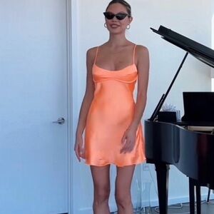 ZARA Satin Effect Cut Out Tangerine Orange Mini Dress